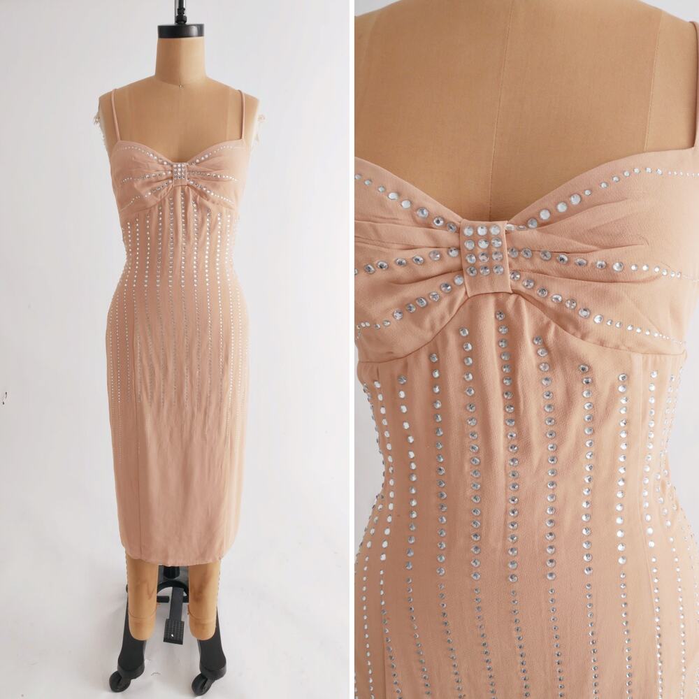 LPA | Amara midi dress nude rhinestone slip dress open back medium